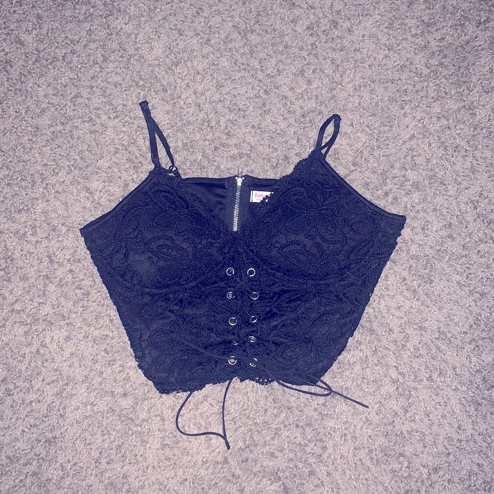 Black lace tie up crop top